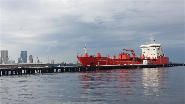 Photo of a tanker loading liquid bulk